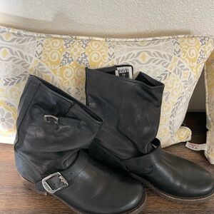 Frye Black Leather Ankle Boots with Buckle